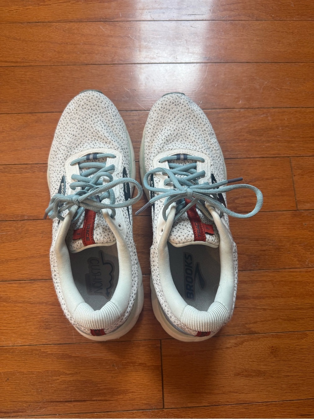 Women’s White and Light Blue Running Shoes by Brooks